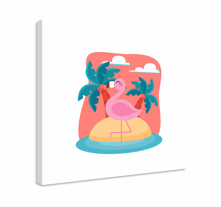 Kanvas djur flamingo på ö och strand - Tenstickers