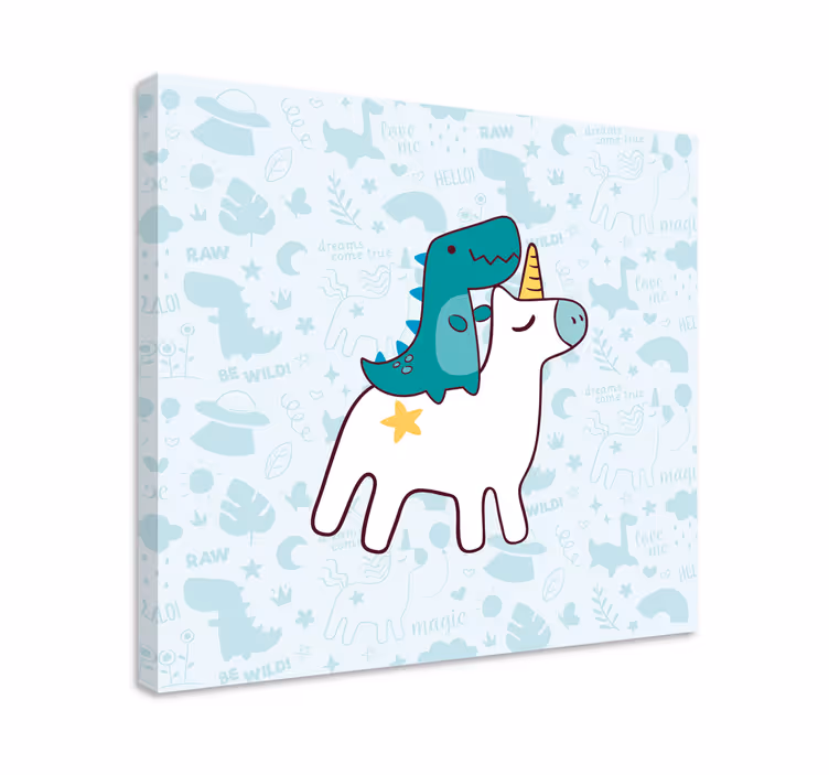 Enhörning dinosaurie tecknad design moderncanvas tavla - Tenstickers