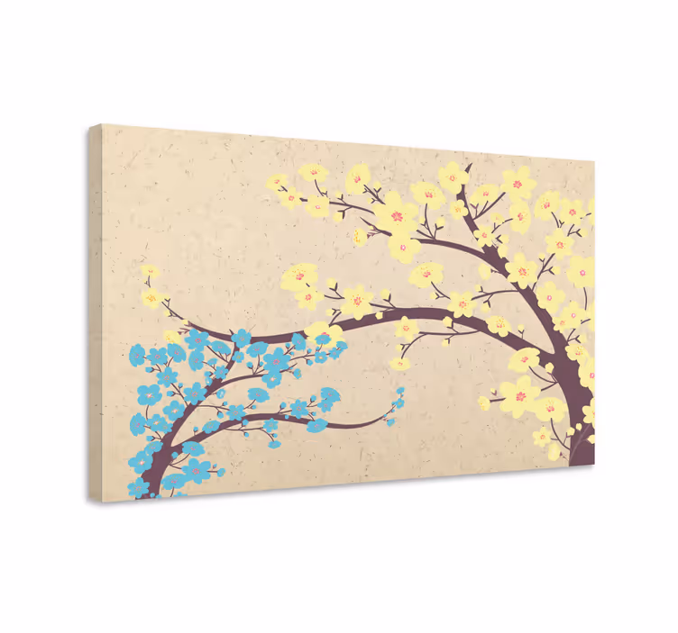 Gula och blåa körsbärsblommor 3d -kanvasavtryck - Tenstickers