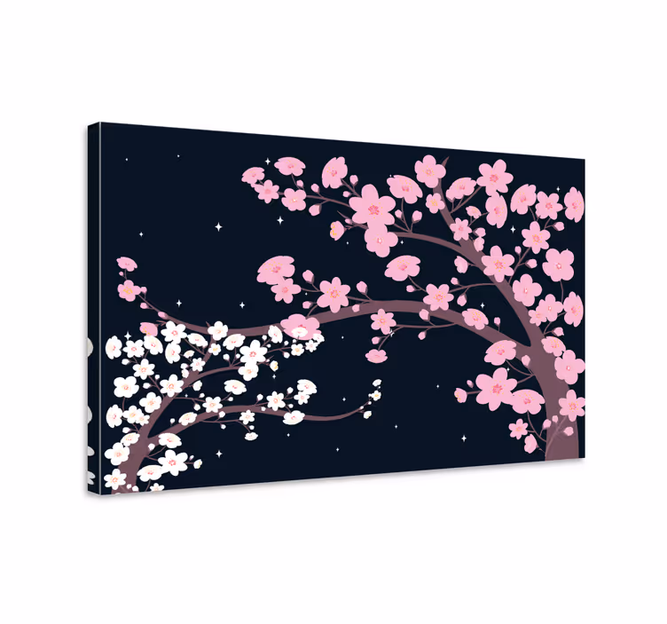 Rosa och vita blommor natt 3d kanvasavtryck - Tenstickers