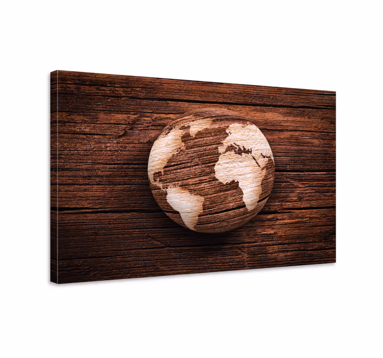 Geografiska trä världskarta 3d canvastavlor - Tenstickers