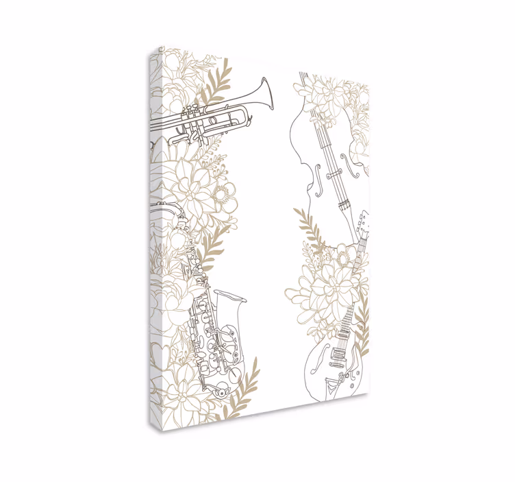 Kanvas musik musikinstrument blommor - Tenstickers