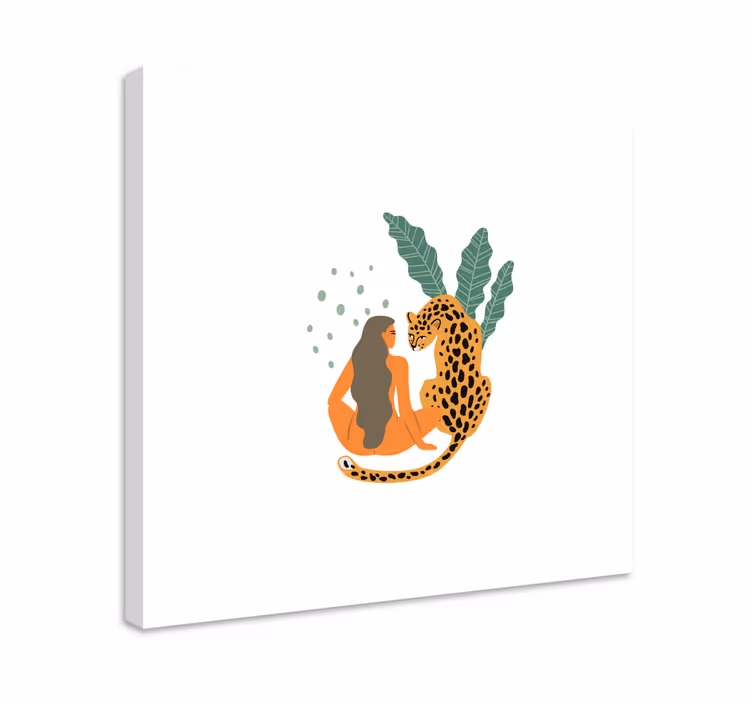 Kanvas människor och karaktärer kvinna och leopard omfamning - Tenstickers