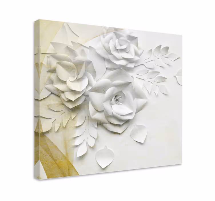 Eleganta gyllene vita blommor 3d -kanvasavtryck - Tenstickers