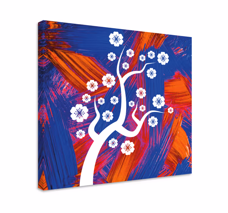 Kanvas blommor och växter vit blomsterträd - Tenstickers
