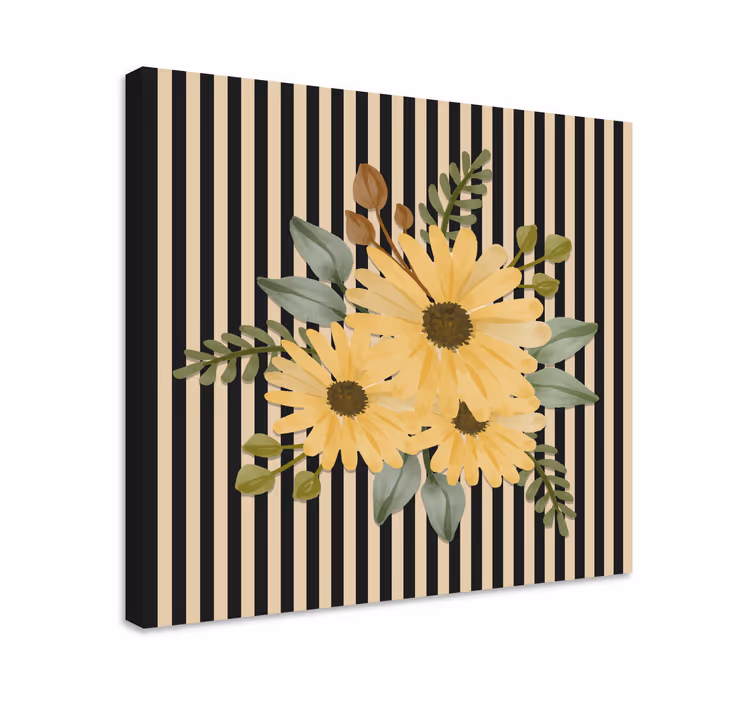 Kanvas blommor och växter soligt blomsterarrangemang - Tenstickers