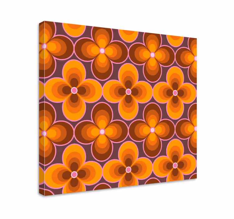 Blomma retro groovy mönster retro canvas - Tenstickers