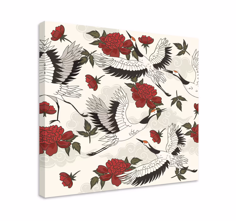 Lugnande jordfärger fågelmönster blommigcanvas tavla - Tenstickers