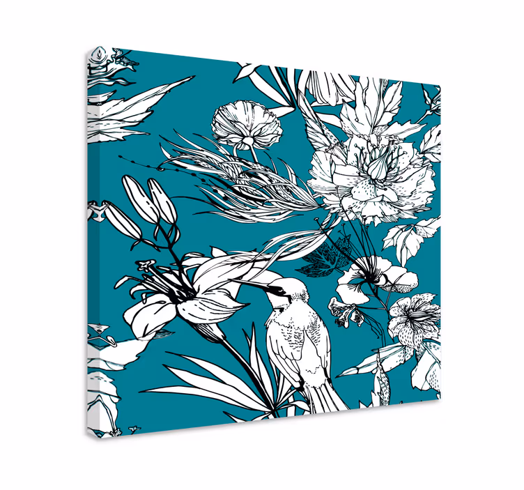 Bland blommor Kanvas fåglar - Tenstickers