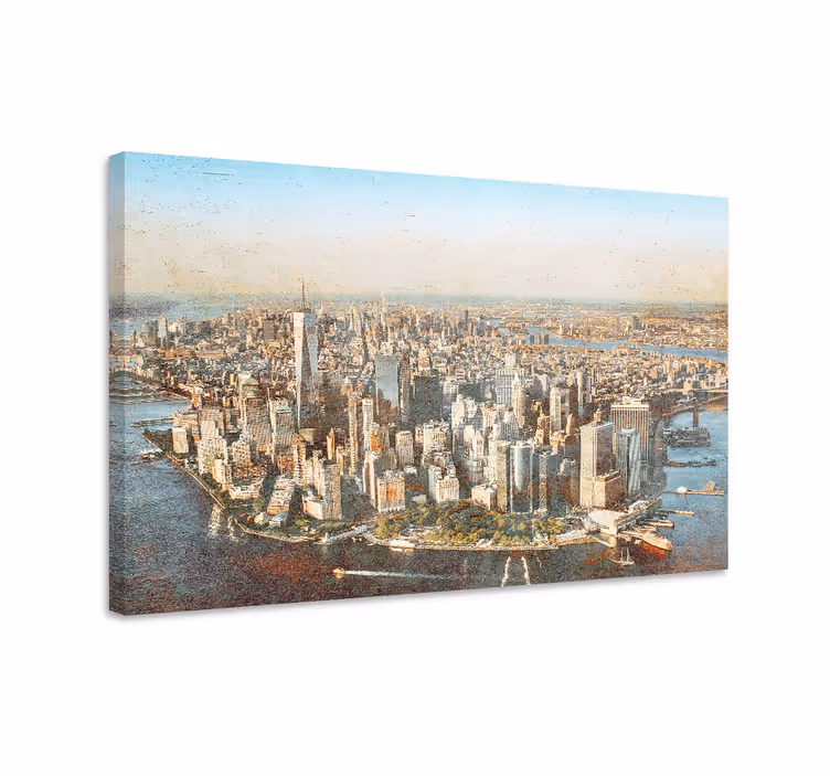 Kanvas städer och länder flygvy över manhattan - Tenstickers