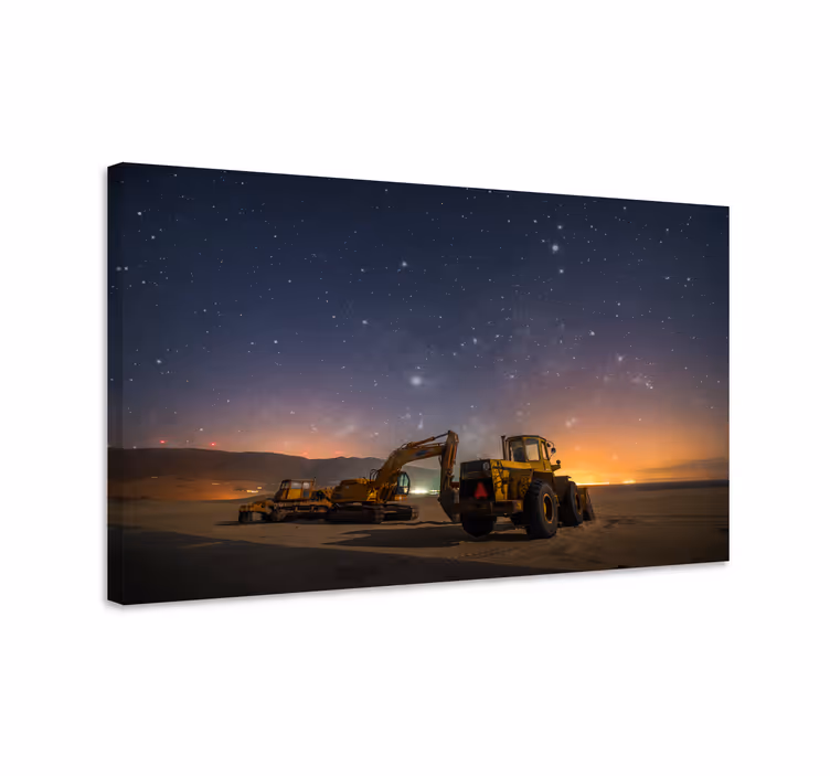 Grävmaskin som arbetar på natten moderncanvas tavla - Tenstickers