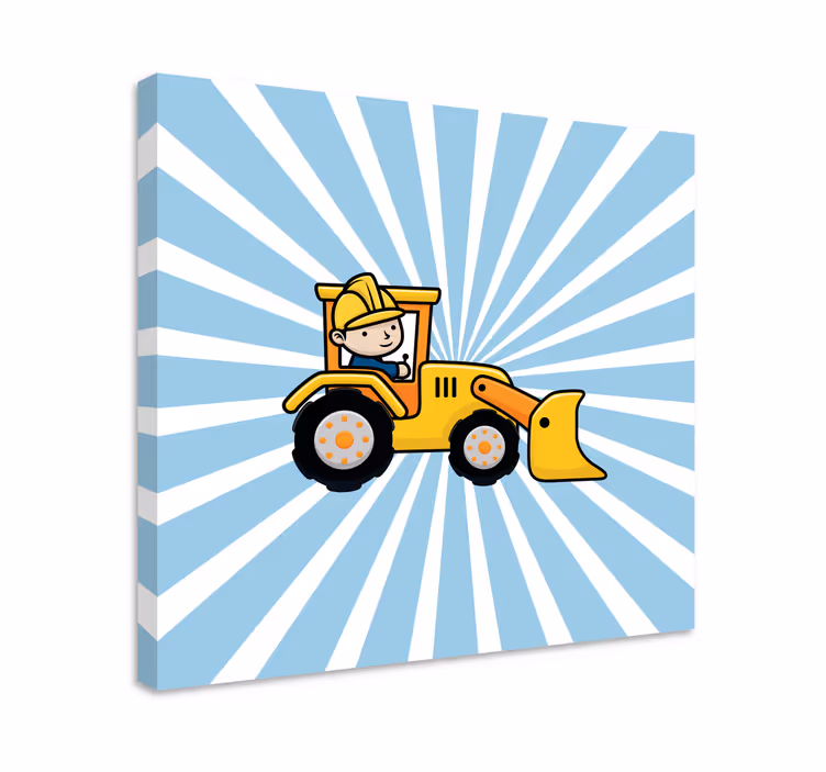 Tecknad grävmaskin arbetar barnkammarecanvas tavla - Tenstickers