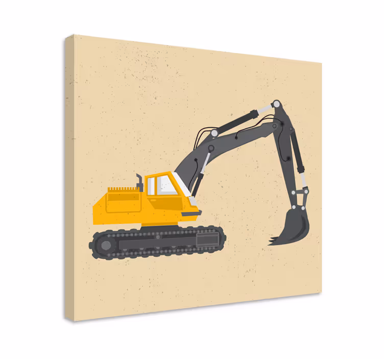 Gul grävmaskin ritning barnkammarduk - Tenstickers