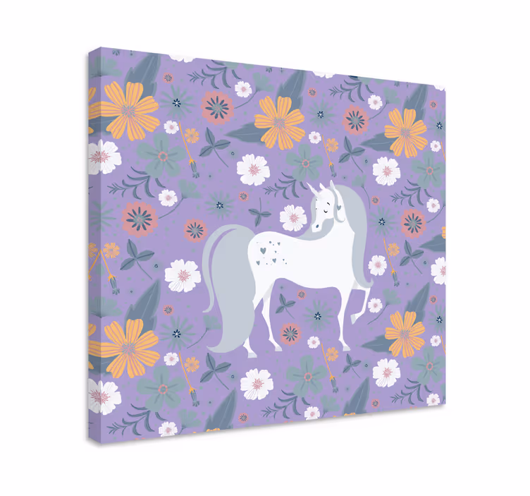 Kanvas elefant charmig enhörning blomma - Tenstickers