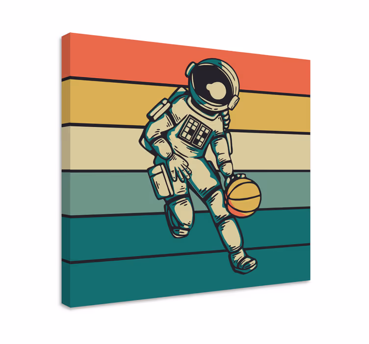 Kanvas sport kosmonaut engagerad i basket - Tenstickers
