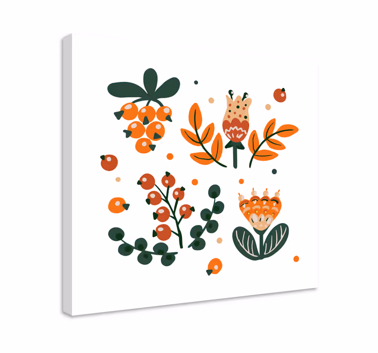 Röda blommor med bär blommigcanvas tavla - Tenstickers