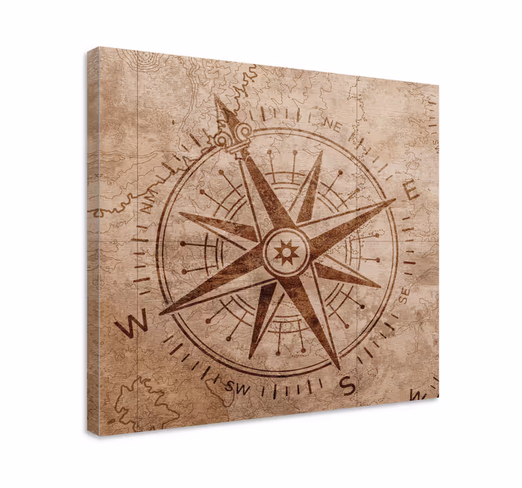 Brun vintage kompass retro canvas - Tenstickers