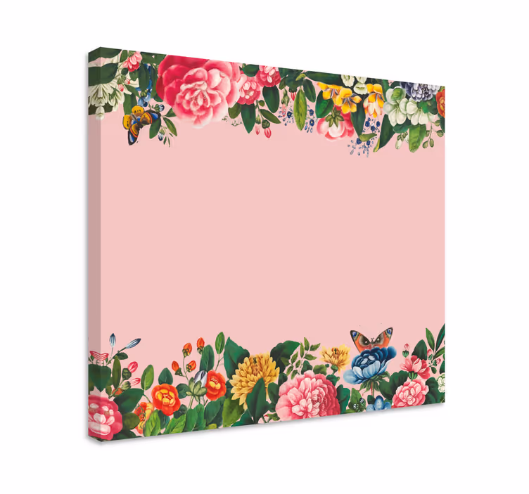 Livlig blommig kant Kanvas blommor och växter - Tenstickers