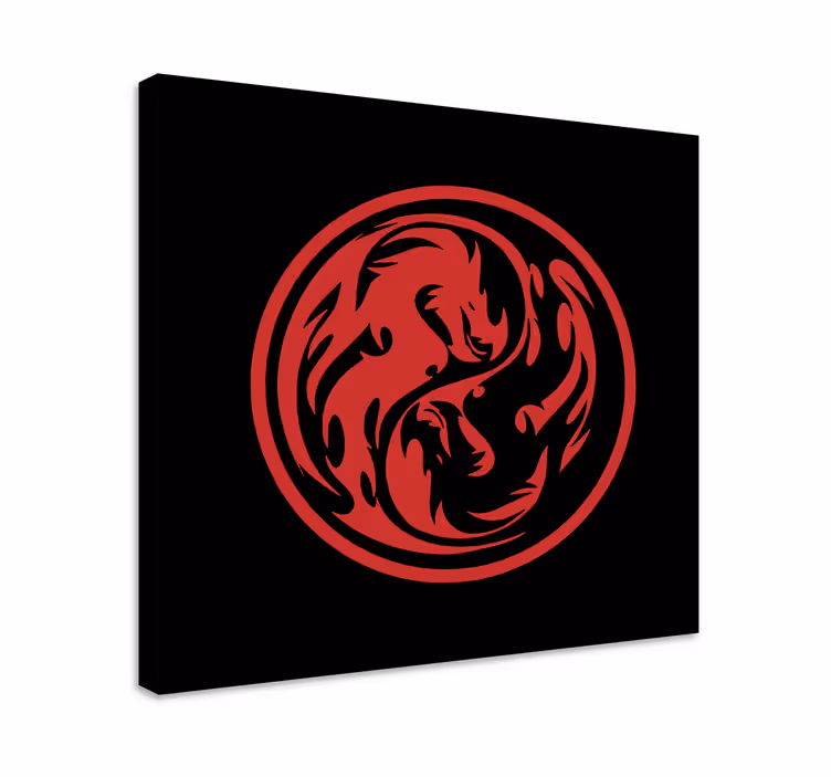 Svart och röd drake yin yang väggtryck - Tenstickers