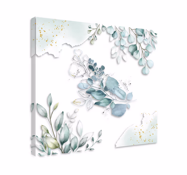 Kanvas blommor och växter eucalyptusblad komposition - Tenstickers