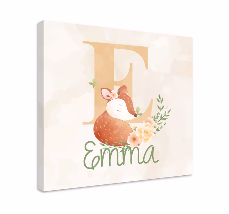 Baby räv med initial och namn Kanvas barnrum - Tenstickers