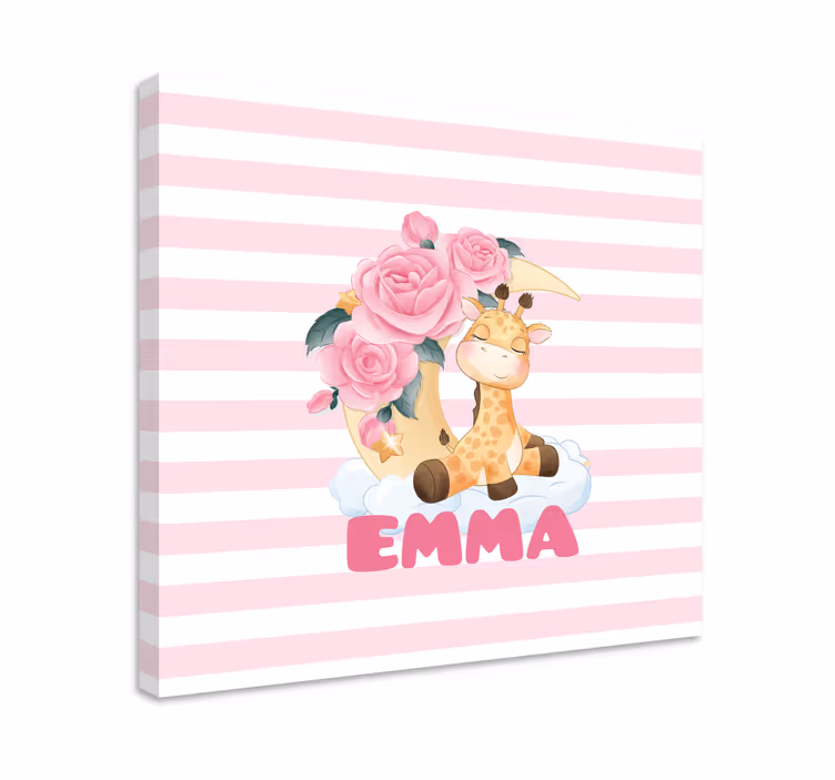 Söta djur giraff namn personlig canvas - Tenstickers