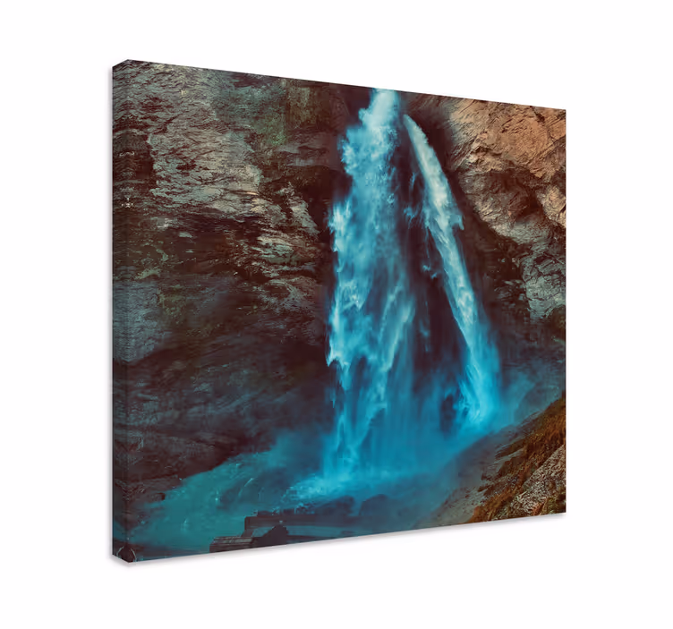 Blå glödande vattenfall landskapcanvas tavla - Tenstickers