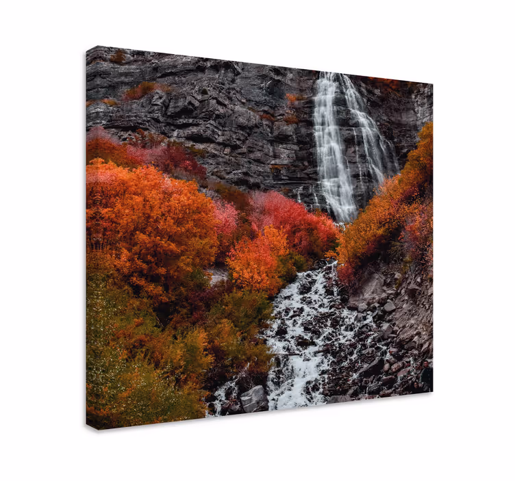 Röd höst vattenfall landskapcanvas tavla - Tenstickers