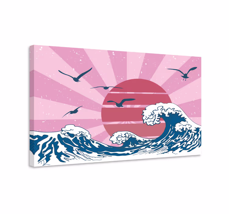 Den stora rosa retro vågen retro canvas - Tenstickers