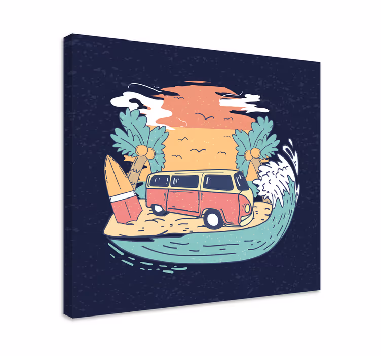 Hippie husvagn med tecknad stil retrocanvas tavla - Tenstickers