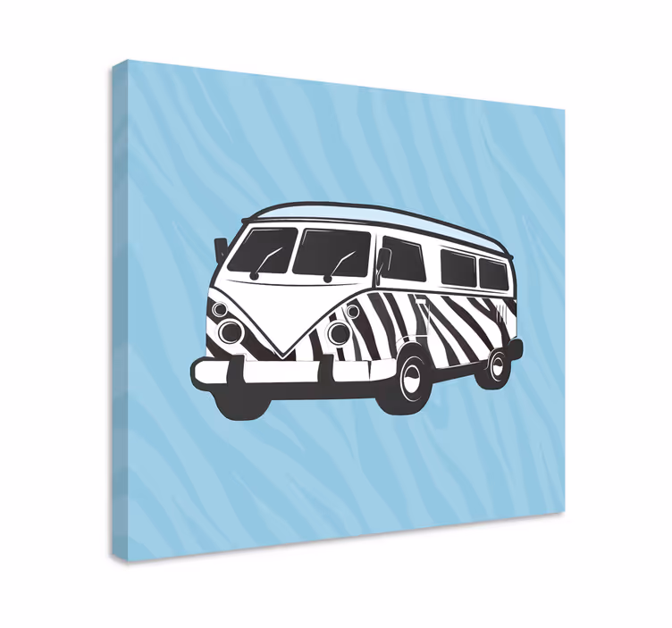 Ljusblå buss med zebramönster retro canvas - Tenstickers