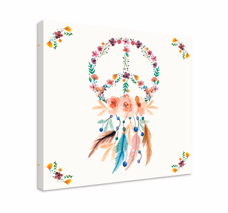 Lila fredssymbol med blommor retrocanvas tavla - Tenstickers