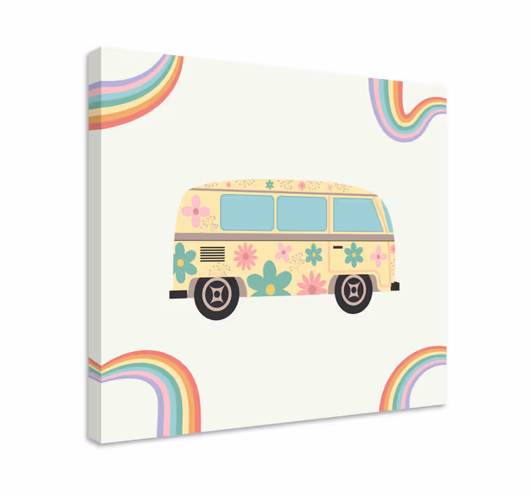 Blommig retro skåpbil Andra kanvas - Tenstickers