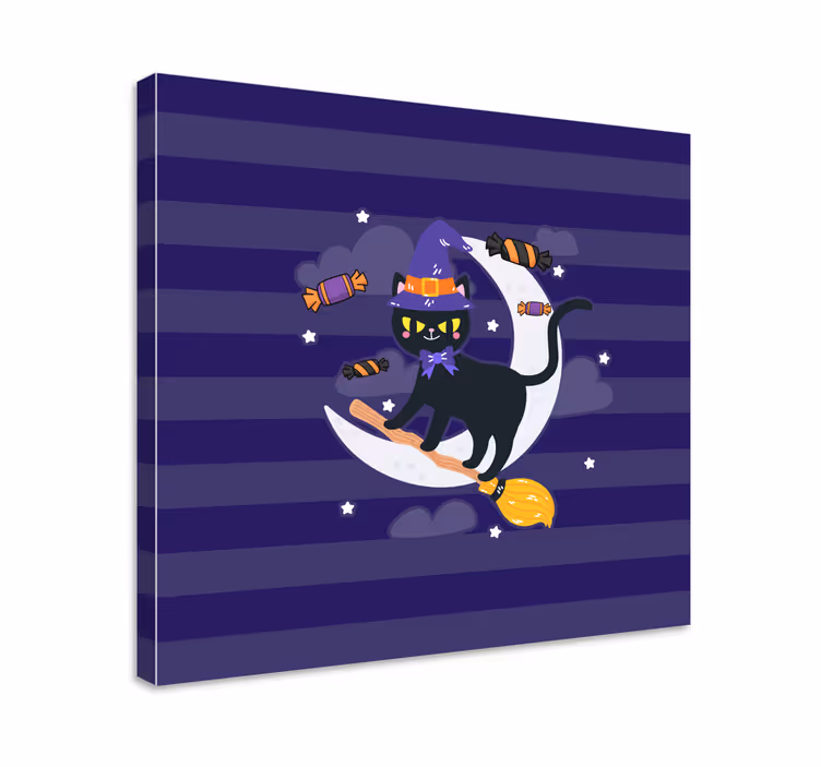 Kanvas katter svart katt häxa - Tenstickers