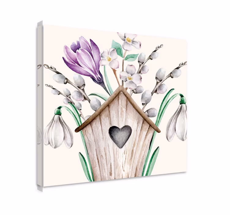 Kanvas blommor och växter fågelhusblomsterarrangemang - Tenstickers