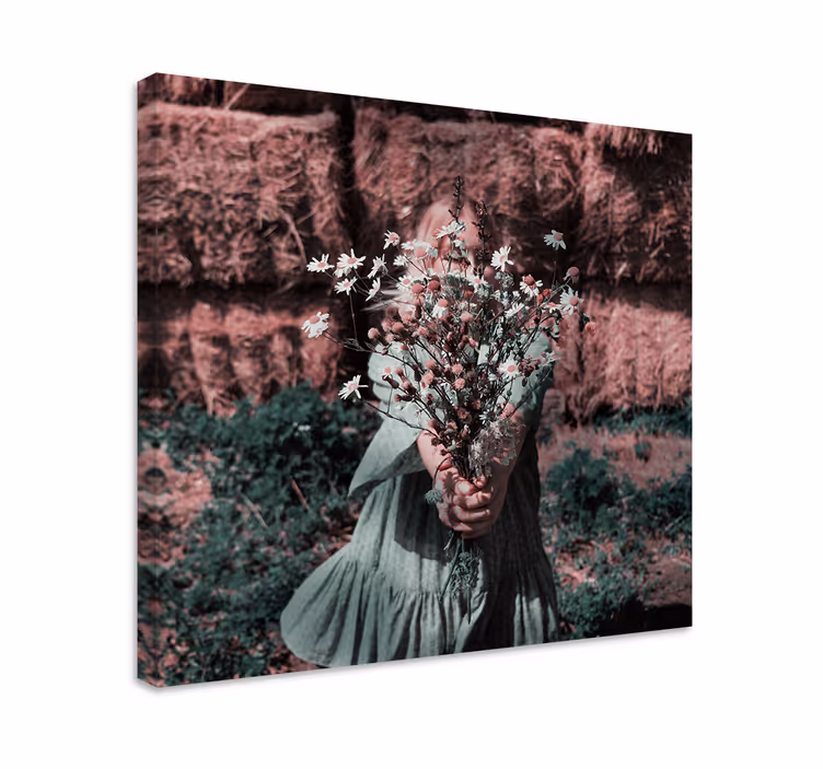 Kanvas blommor och växter flicka med blommor - Tenstickers