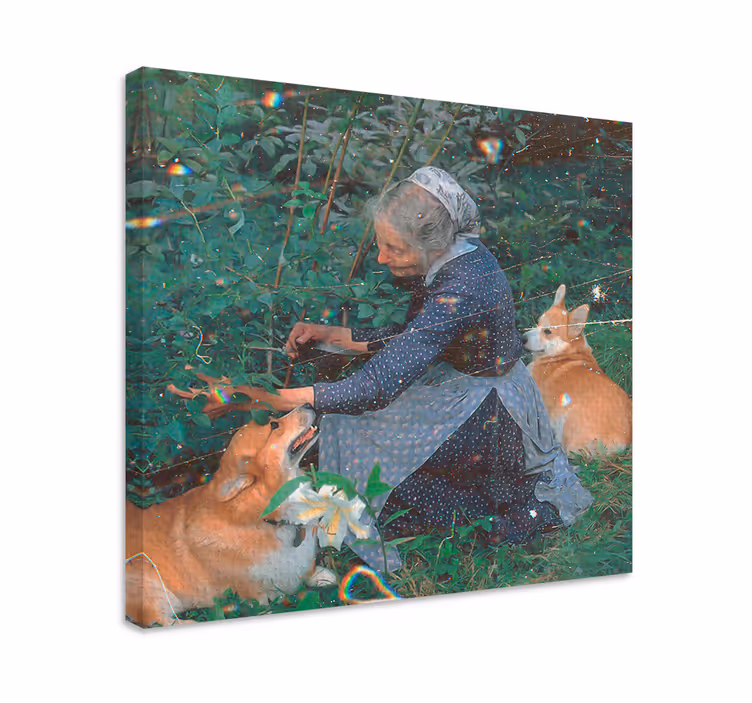 Mormor med hundar "cottagecore" canvas - Tenstickers
