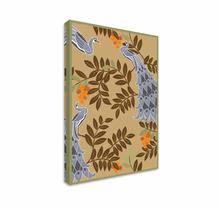 Kanvas blommor och växter med elegant fågelmotiv - Tenstickers