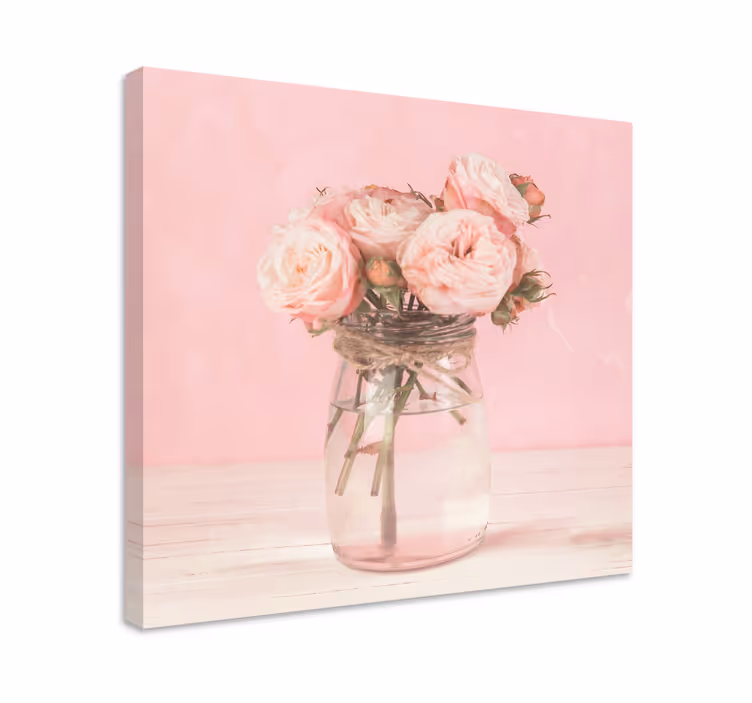 Kanvas blommor och växter rosa rosbukett - Tenstickers