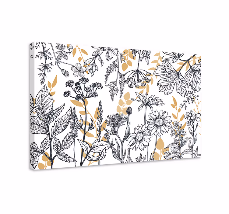 "glamour blommig" med guldblomma canvas - Tenstickers