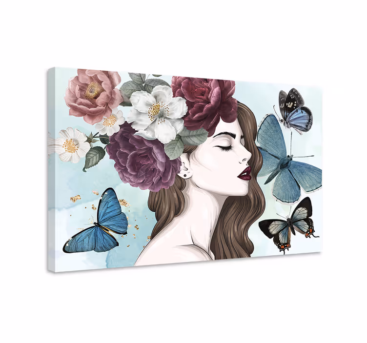 Blommig elegans med fjärilar Kanvas blommor och växter - Tenstickers
