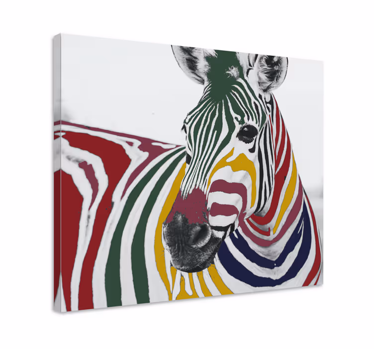 Kanvas djur färgglad zebra porträtt - Tenstickers