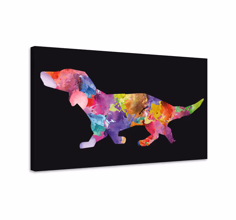 Färgglad hundmålning i svart moderncanvas tavla - Tenstickers
