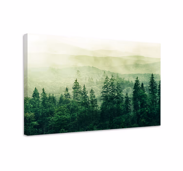 Grön skog kulle trädtoppar landskapcanvas tavla - Tenstickers