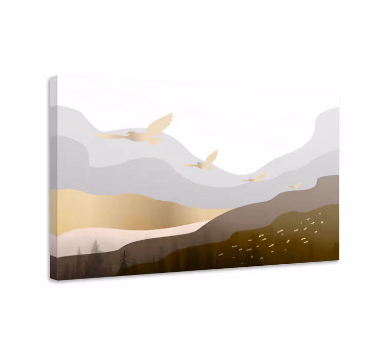 Geometriska berg och fåglar Kanvas landskap - Tenstickers