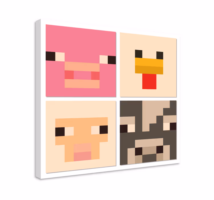 Pixel konst djur ansikten videospel canvas tavla - Tenstickers