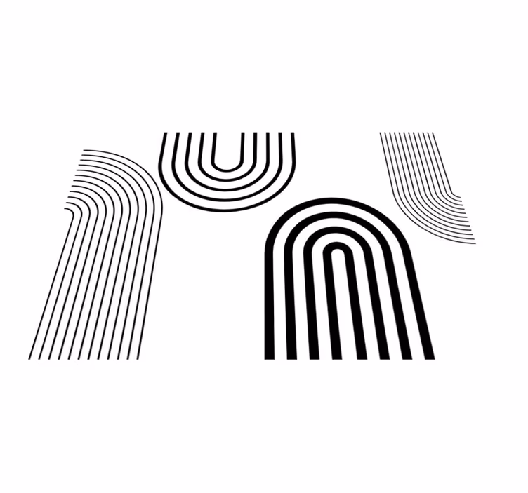 Tunna minimalistiska svarta bågar Vinylmatta vit - Tenstickers