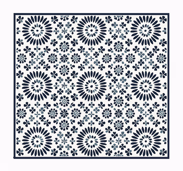 Geometriskt blommönster Vinylmatta blå - Tenstickers