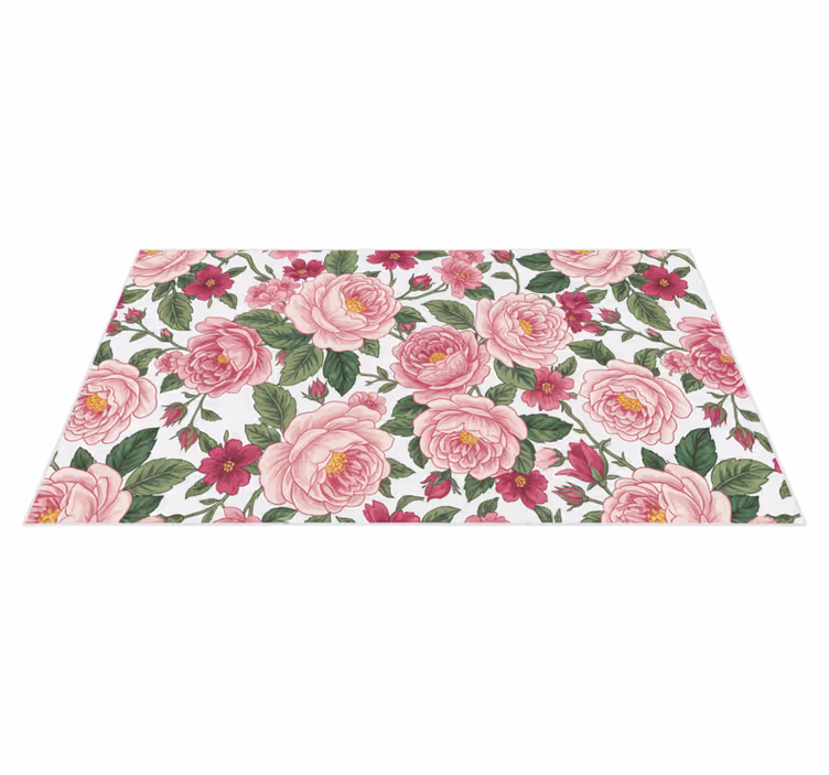 Vinylmatta vardagsrum vackra rosa blommor - Tenstickers