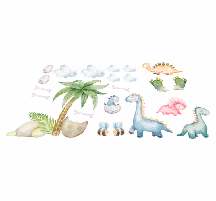 Vinylmatta djur söta akvarell dinosaurier - Tenstickers